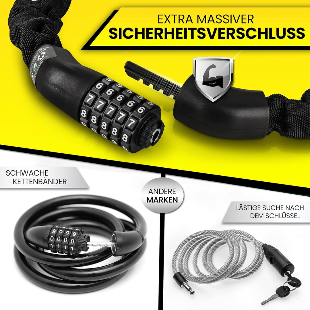 DUNLOP Fahrradschloss Zahlenschloss - Hohe Sicherheit - 100 cm -Sicherheitslevel-6 Schloss mit 5er Z
