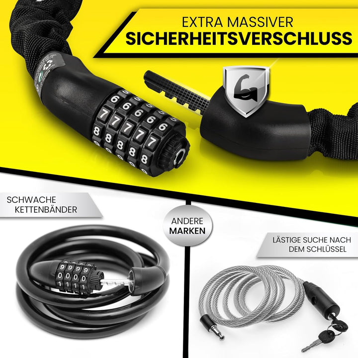 DUNLOP Fahrradschloss Zahlenschloss - Hohe Sicherheit - 100 cm -Sicherheitslevel-6 Schloss mit 5er Z