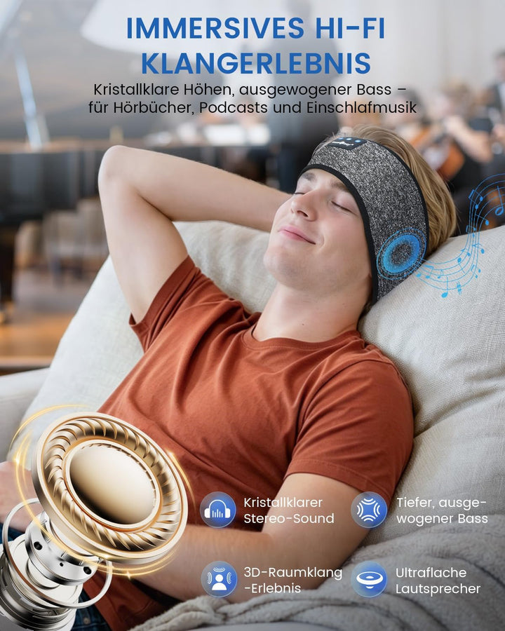 MUSICOZY Schlafkopfhörer Bluetooth 5.4, Bequem &amp; Ultraleicht Stirnband kopfhörer zum Schlafen mit Hi