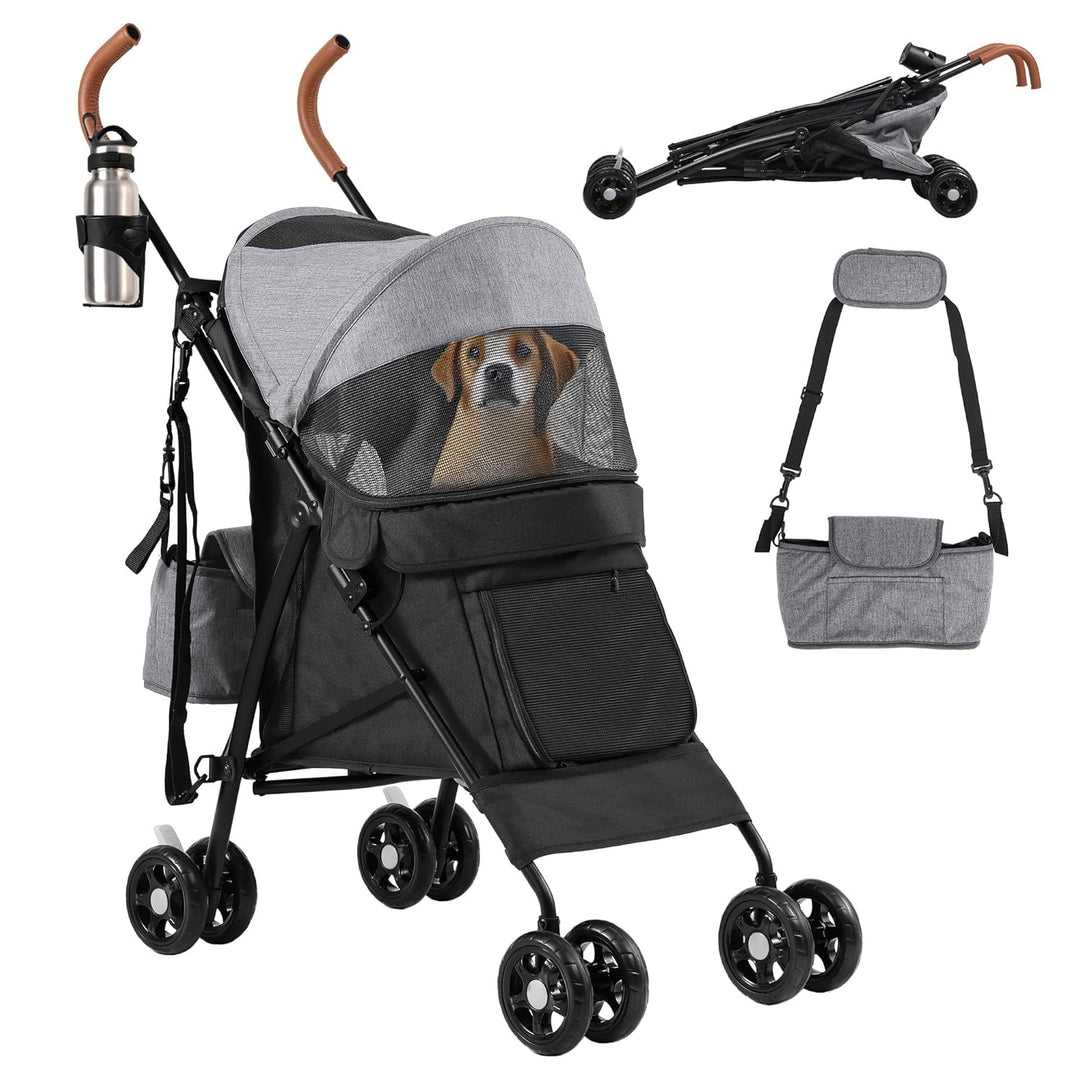 DWVO Hundewagen Hundebuggy für Hunde & Katzen bis 11,3 kg, Faltbar klappbar, Haustiere Buggy mit Kis
