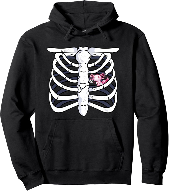 Axolotl Skelett Brustkorb Herz Karneval Faschings Kostüm Pullover Hoodie