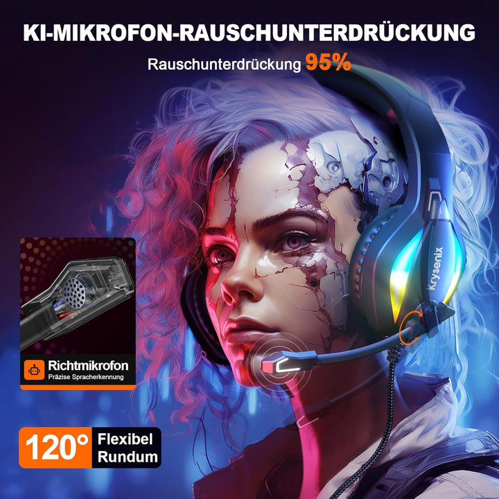 PG1 RGB Gaming Headset für PS4, PS5, PC, Xbox,Switch, Kabel Gaming Kopfhörer mit LED Licht, Over Ear