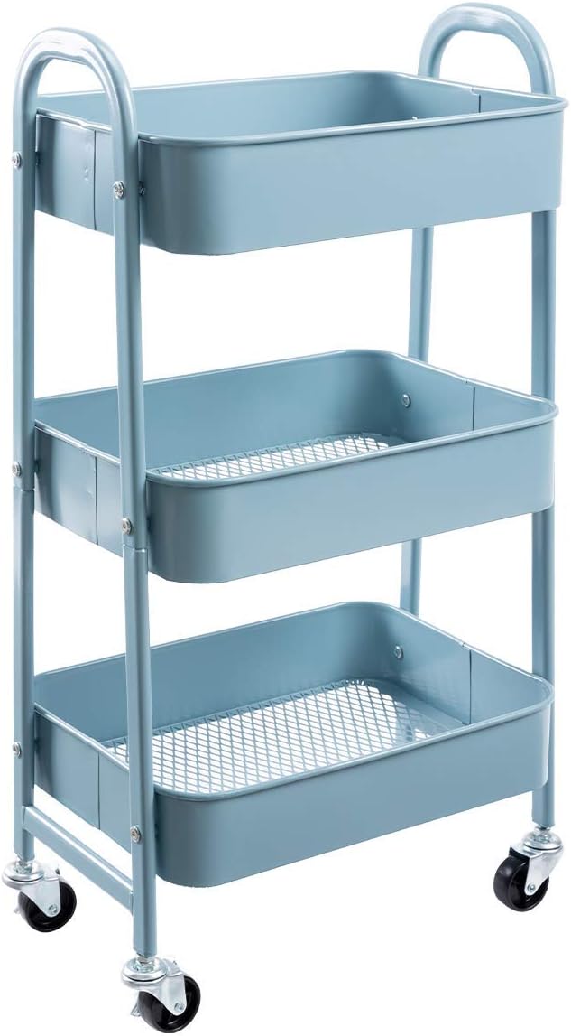 DOEWORKS Rollwagen Küchenwagen Servierwagen Aufbewahrungswagen 3-Etagen Metall Utility Cart mit Räde