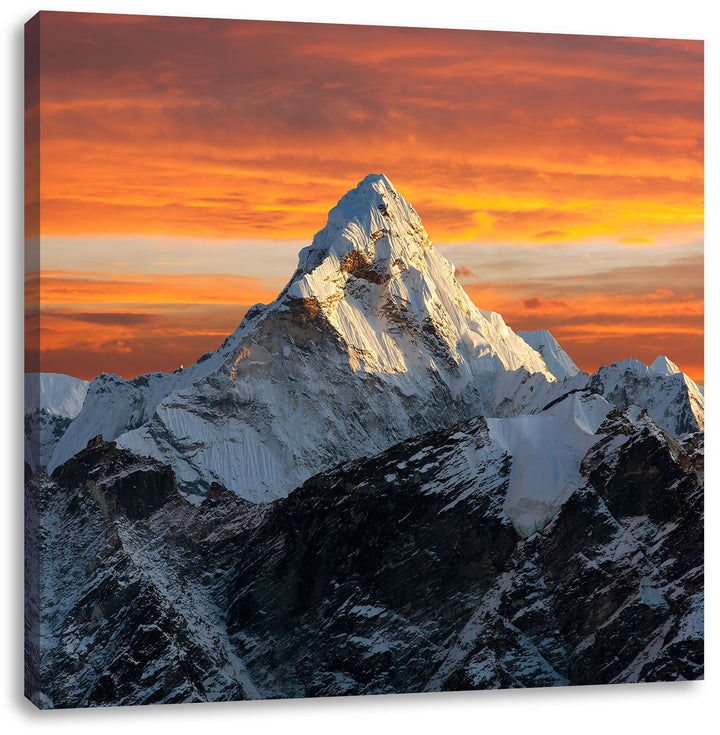 Berge in der Sonne, Format: 70x70 auf Leinwand, XXL riesige Bilder fertig gerahmt mit Keilrahmen, Ku