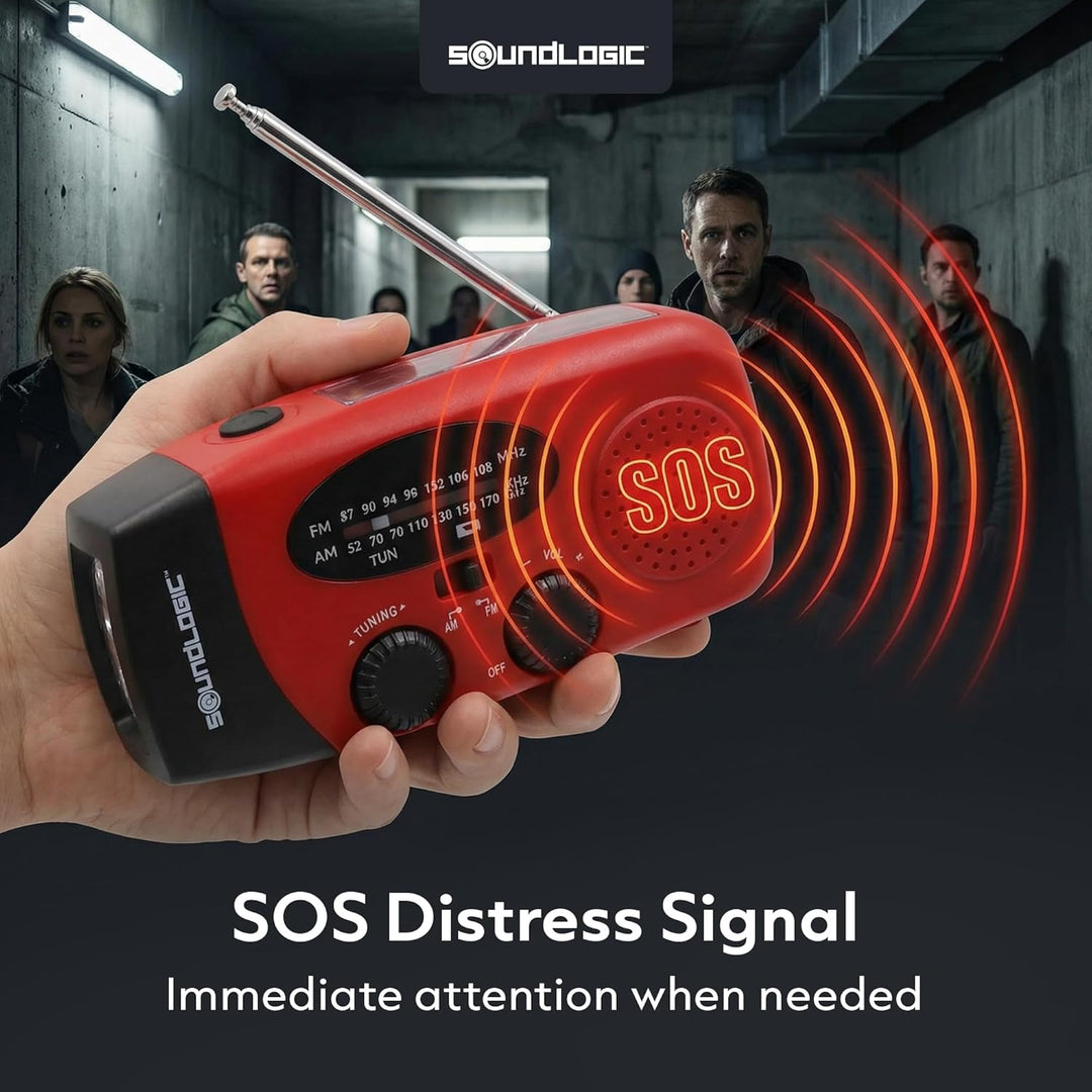 Soundlogic Notfallradio Solar | Kurbelradiof mit Powerbank & LED Taschenlampe | AM/FM Radio | USB-C