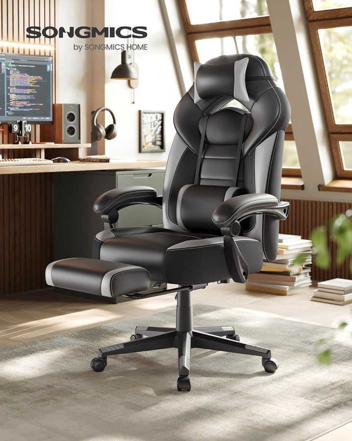 SONGMICS Gaming Stuhl, Bürostuhl mit Fussstütze, Schreibtischstuhl, ergonomisches Design, verstellba