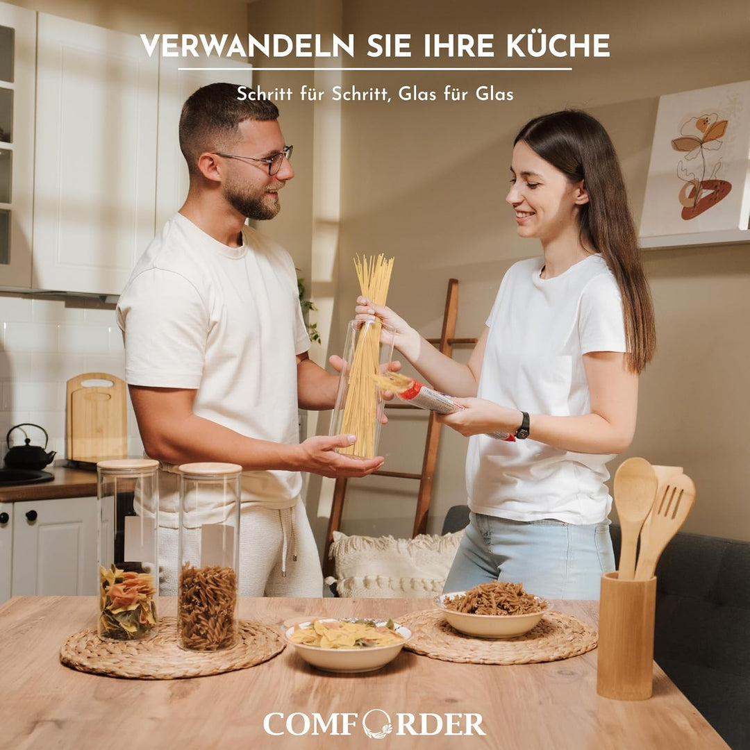Vorratsgläser mit Deckel Set (3 Stück) 1700ml – Luftdichte Vorratsdosen Glas mit Bambusdeckel, gross