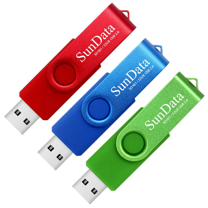 SunData 3 Stück 32GB USB-Sticks USB 2.0 Speicherstick Thumb Drives Memory Sticks Rotate Metall (3 Mi