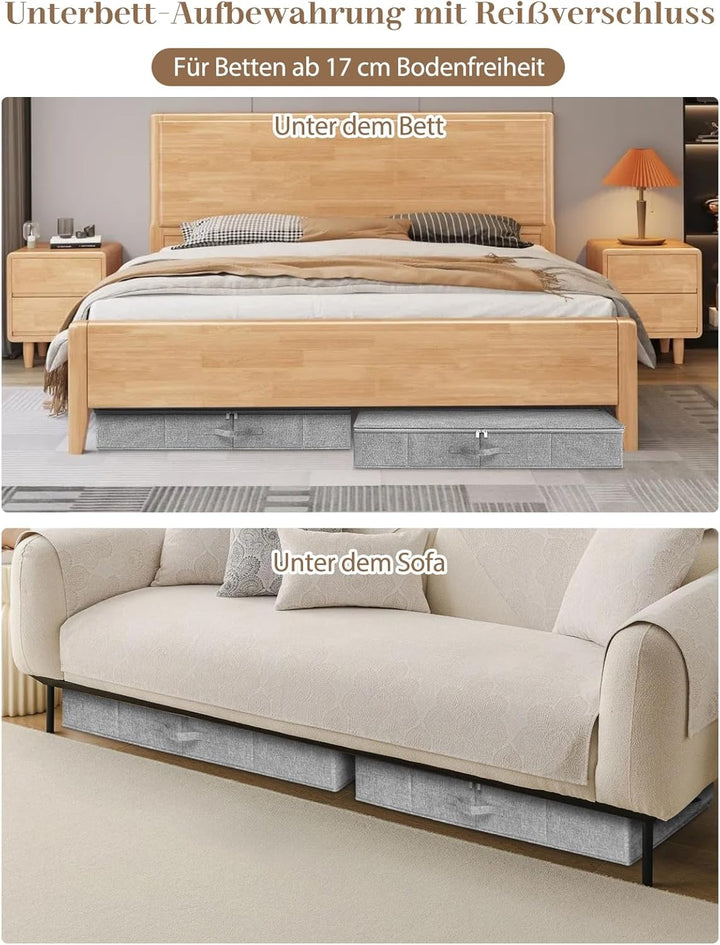 mepure Unterbett Aufbewahrungsbox,3 Stück – 50L Faltbare Unterbettkommode mit Deckel & Doppelreissve