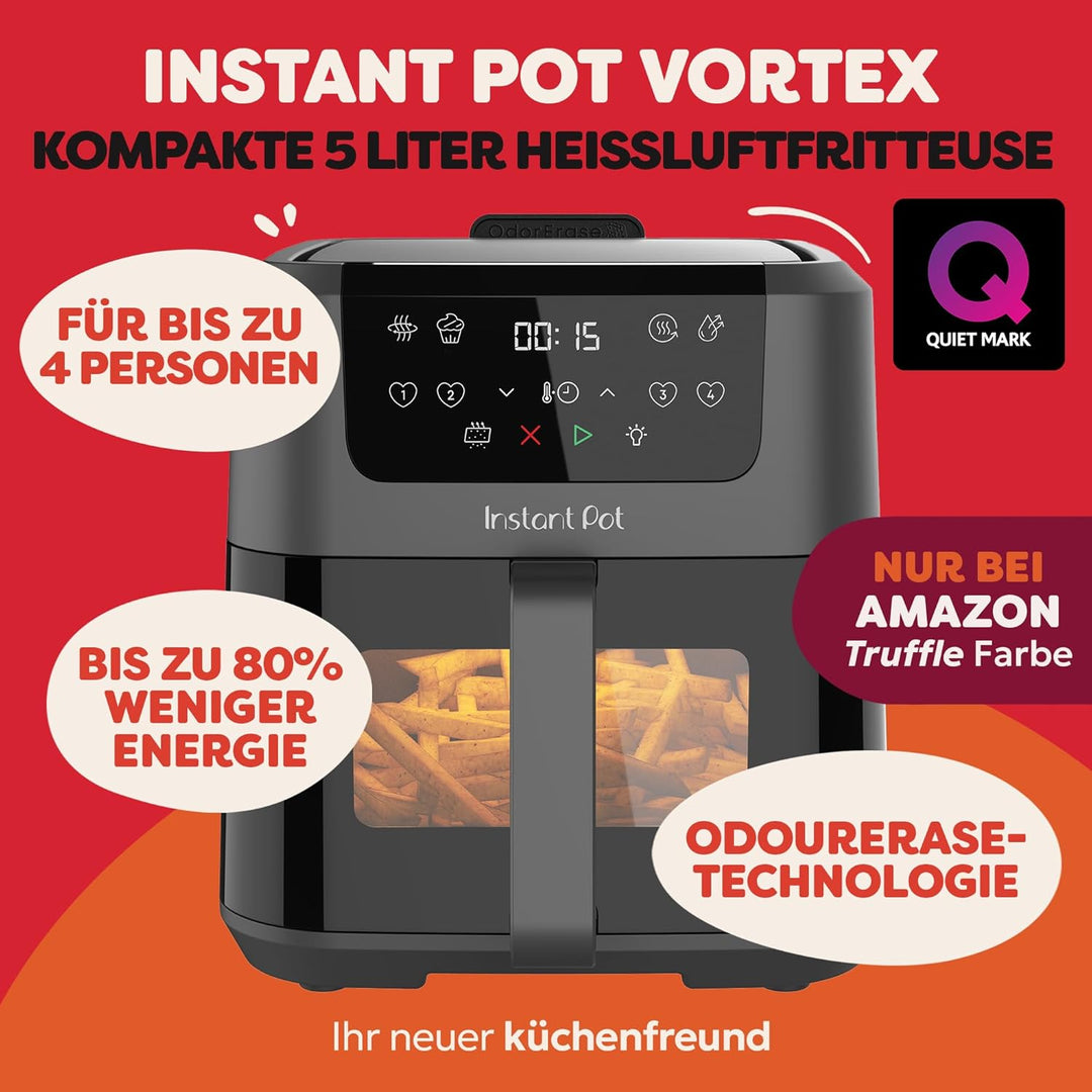 Instant Pot Vortex Compact Trüffel Grau Heissluftfritteuse 5 l Korb, Familiengrösse, 4 in 1 – Heissl