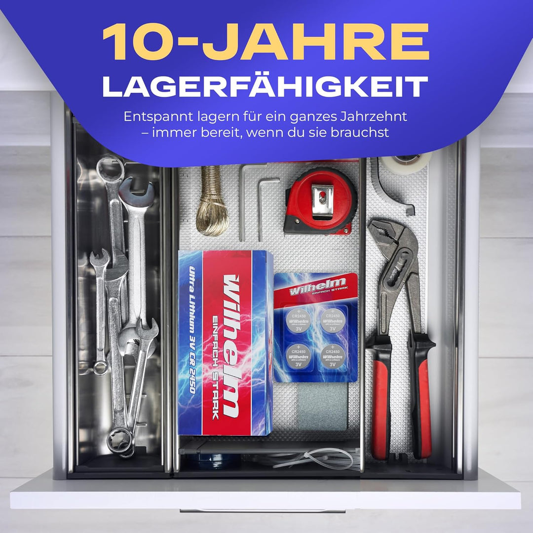 50 x CR2450 WILHELM Lithium Knopfzelle 3V 600mAh ø24,5x5,0mm Batterie DL 2450 50 Batterien, 50 Batte