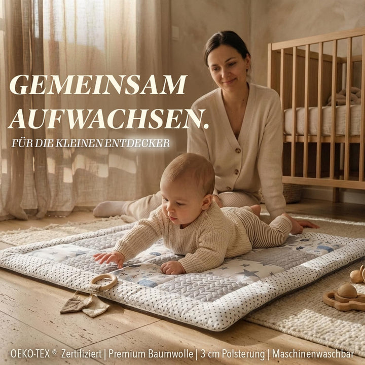 DANKA® Extra dicke Krabbeldecke 100x100 cm – 100% Baumwolle – weich &amp; sicher auf harten Böden – falt