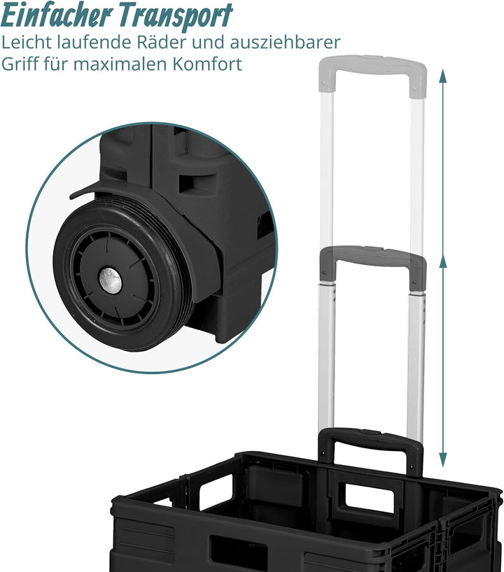Relaxdays Einkaufstrolley, Klappbar, Einkaufsroller bis 35 kg, Verstellbarer Griff, Mit Rollen, HBT: