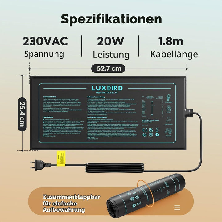 Luxbird Heizmatte Pflanzen, 4 Pack 20W Wasserdicht Wärmematte für Zimmergewächshaus, Indoor-Gärtnern