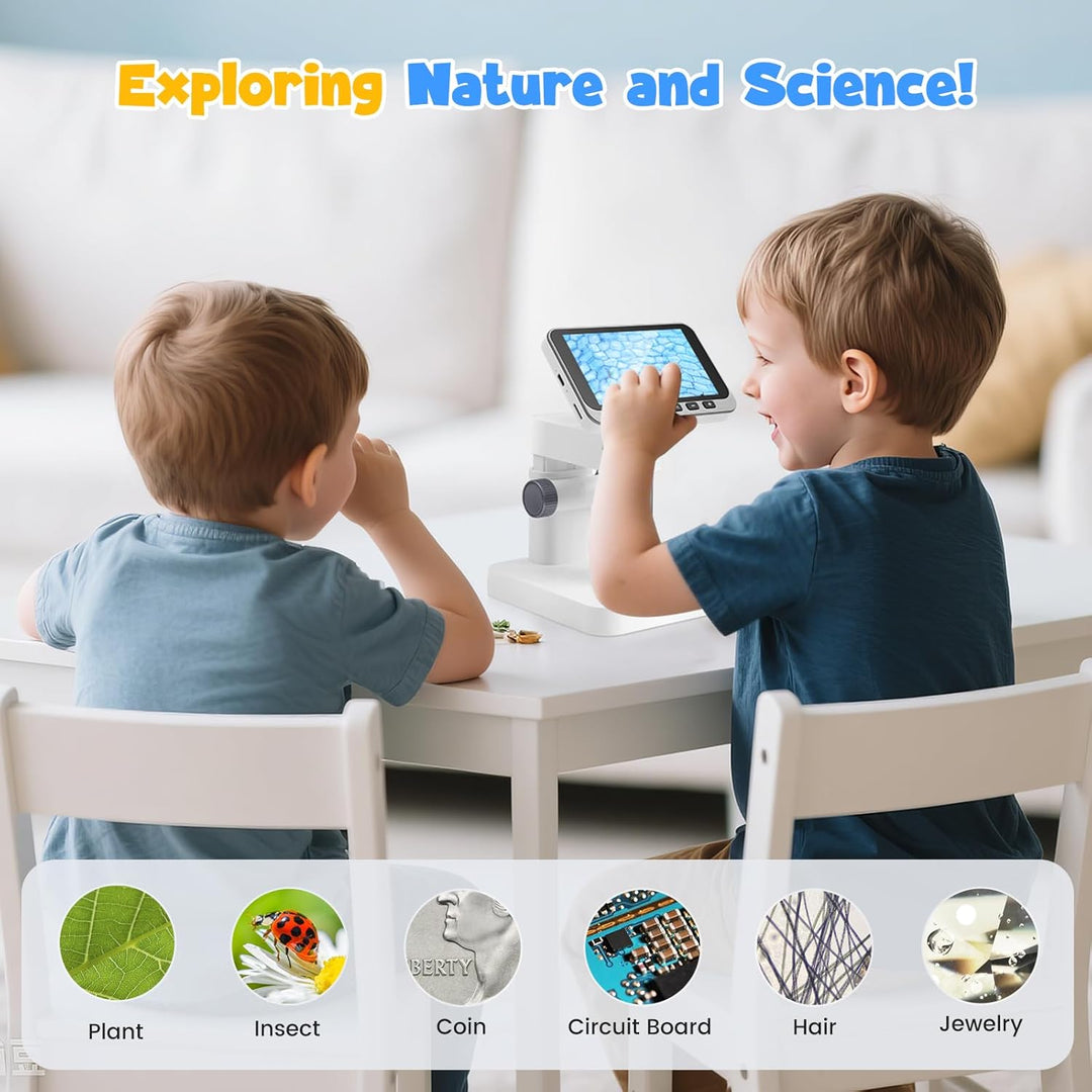 Digitales Mikroskop für Kinder 5-1000x, 4.5 Zoll IPS Bildschirm 1080P, Tragbares Handmikroskop mit 3