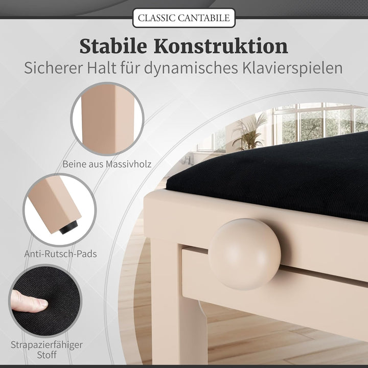 Classic Cantabile Pianobank LA matt - Höhenverstellbar von 47-56 cm - Spindelmechanik - Sitzfläche 5