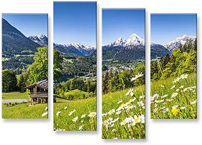 islandburner Bild Bilder auf Leinwand Alpenwiese Alpen Bayern 4er XXL Poster Leinwandbild Wandbild D