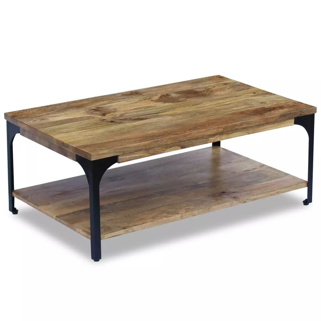 Festnight Couchtisch Kaffeetisch Sofatisch Mangoholz Stahlrahmen Beistelltisch mit Ablagefach zur Au