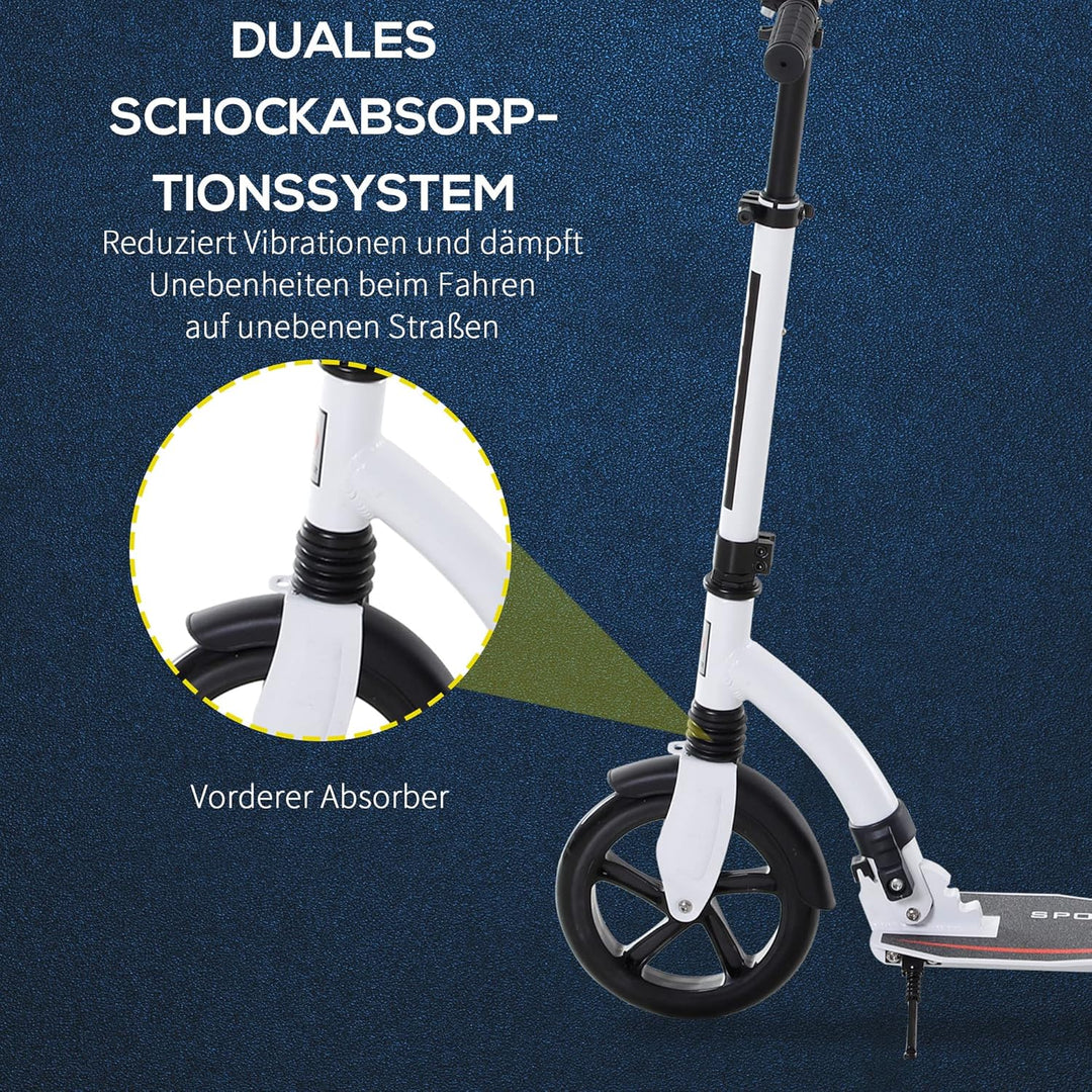 HOMCOM Kinderscooter, Kickscooter mit Stossdämpfung, Tretroller, Klappbar und Höheverstellbar, ab 14