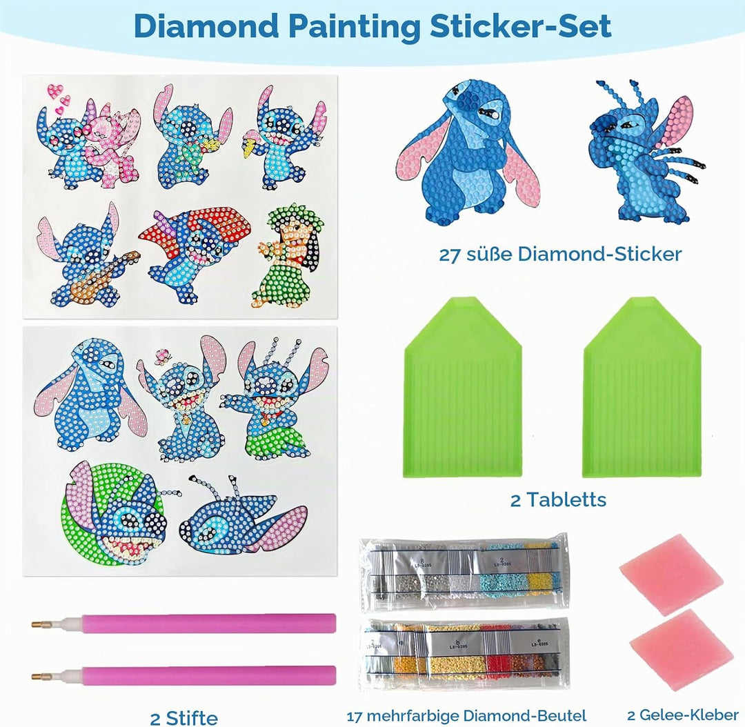 COQOYO Diamond Painting Kinder Sticker Set, 27pcs 5D Diamantmalerei Bilder, Cartoon Mini Diamant Mos