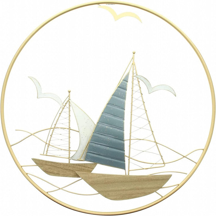 3D Wandbild "Regatta" aus Metall, golden, rund, Ø 56 cm, Wandschmuck, Wanddeko, Wandverzierung, Deko