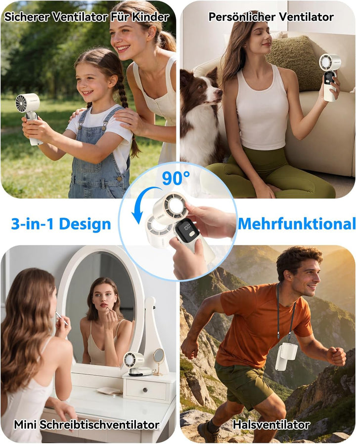Timiyou Tragbarer Handventilator mit 100 Windstufen &amp; Eiskühlung | 3-in-1 Turbo 9m/s, 3600mAh Akku 1