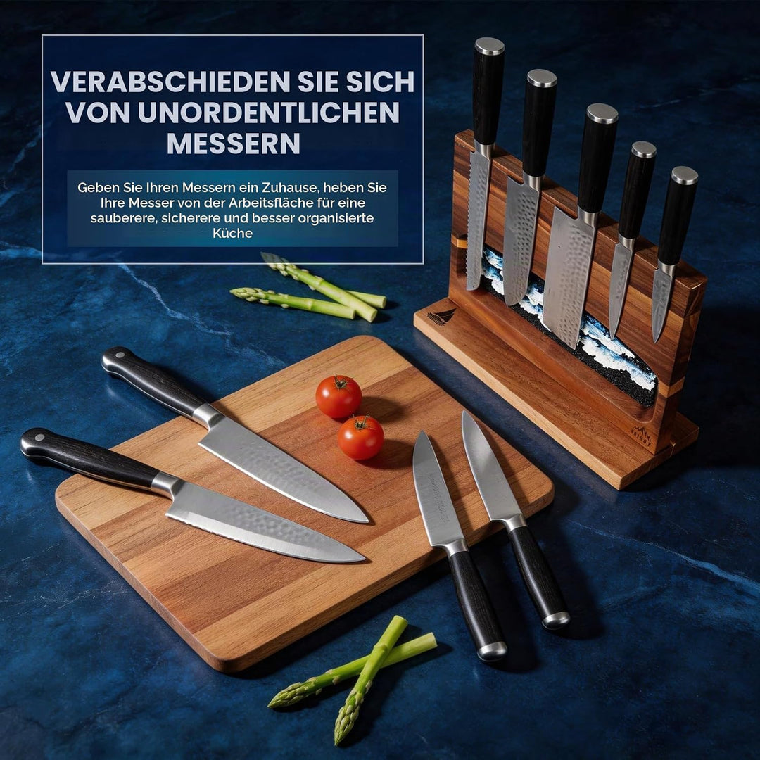 Messerblock Ohne Messer Magnetisch, Doppelseitig Messerhalter Geeignet füR 10+ KüChenmesser, aus Aka