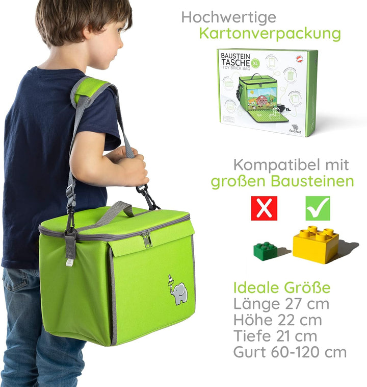 fantifant Baustein-Tasche mit ausklappbarer Bauplatte | farmgrün Grösse L I kompatibel mit Lego Dupl