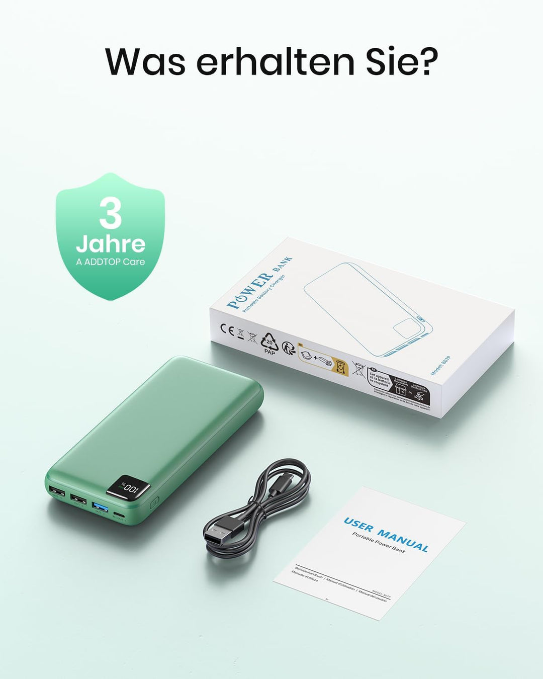 A ADDTOP Power Bank 20000mAh – 22.5W Schnellladefunktion klein Powerbank – Akkupack Externe Handyakk