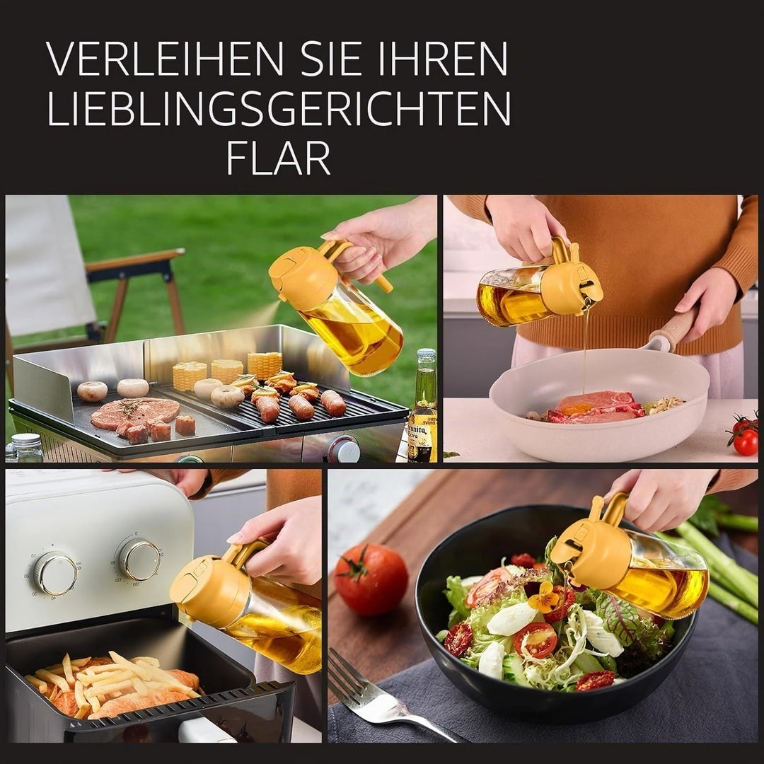 YARRAMATE 2 Stück 2 In 1 Sprühgerät für Speiseöl, 470 Ml Sprühflasche, Lebensmittelecht, Speiseölspr