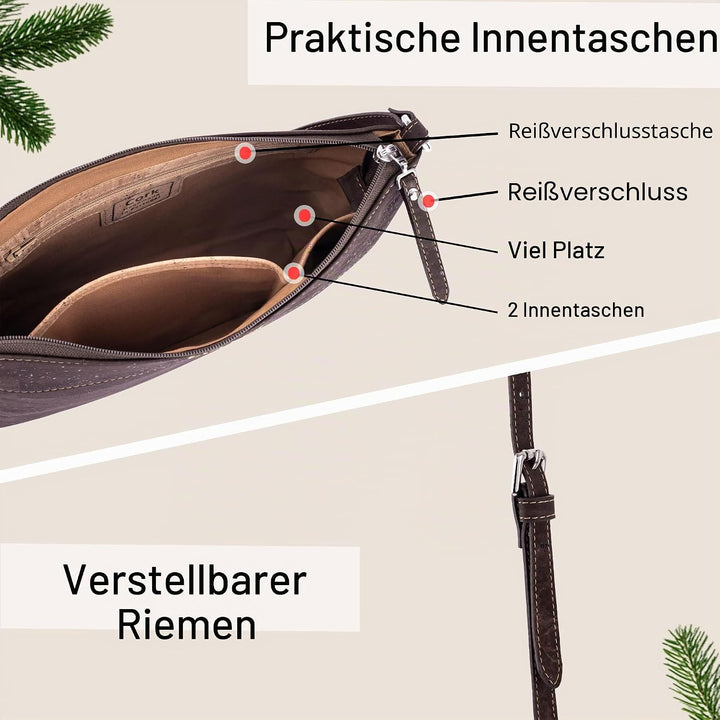 Corkor Vegane Umhängetasche Damen Geldbeutel Schultertaschen Handtasche Schulter Natur-Leder Natur K