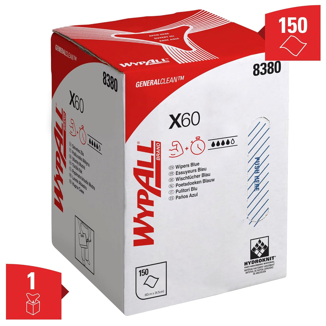 WypAll X60 Reinigungstücher 8380 – Putzrolle mit Zentralentnahme, blau - 1 blaue Putzrolle mit Zentr