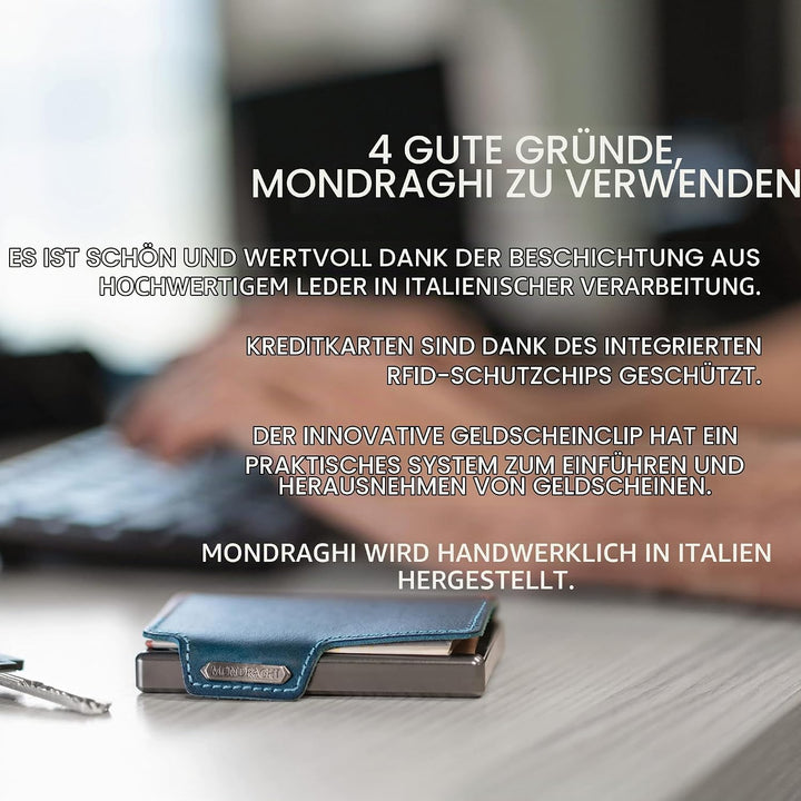 Mondraghi® Mini-Wallet. Ultraleichte Geldbörse mit Narbenleder. Kleiner Geldbeutel mit RFID-Schutz-C