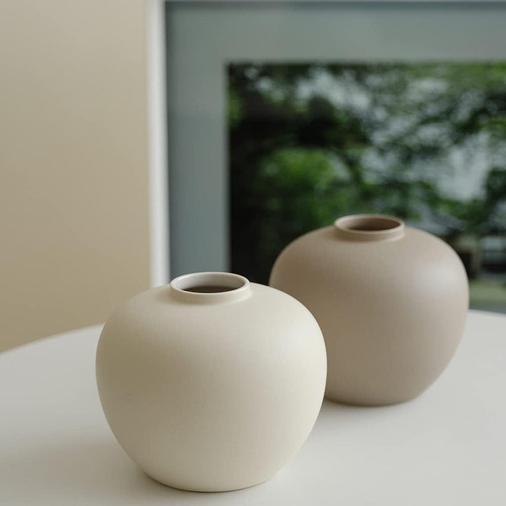 Vollmond-Vase, formt Blumenkunst und zeigt Hydrokulturpflanzen, 16,5 x 18,3 cm, matte Creme