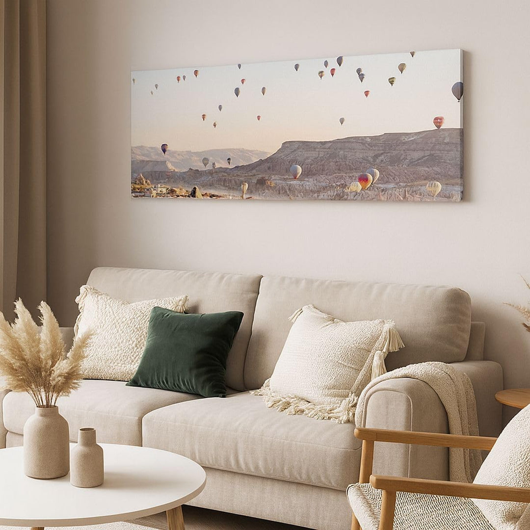Wandbilder Dekoration Wohnzimmer Berge Ballon Flug Panorama Bilder auf Leinwand 120x50cm Leinwandbil