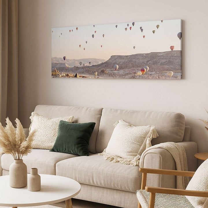 Wandbilder Dekoration Wohnzimmer Berge Ballon Flug Panorama Bilder auf Leinwand 120x50cm Leinwandbil
