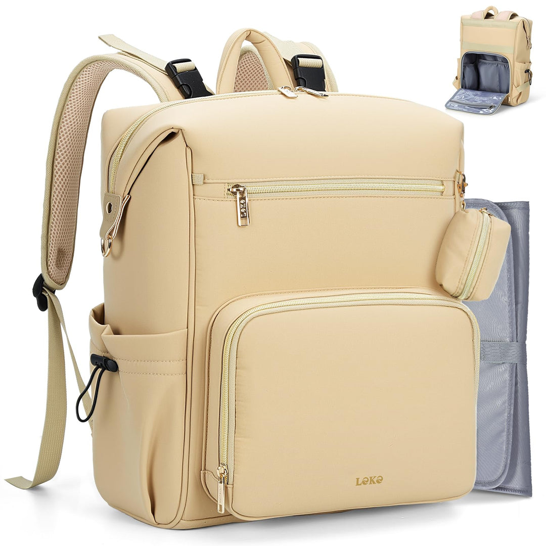 Lekesky Wickelrucksack Gross, Baby Wickeltasche Rucksack mit Wickelunterlage & Kinderwagengurten, Mu