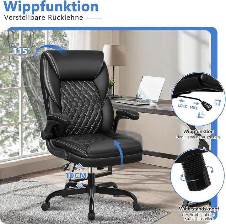 BestEra Executive Chefsessel Office Chair, Gross und Hoch Leder Ergonomic Bürostuhl Hoch Rücklehne H
