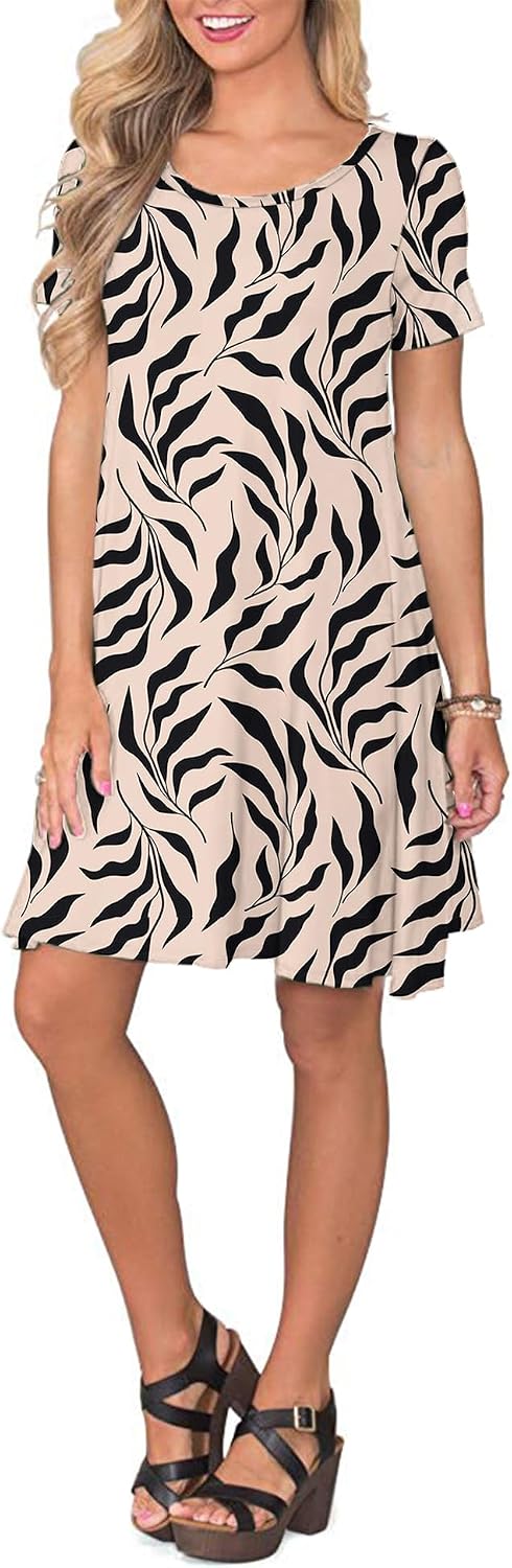 AUSELILY Damen Kleider Sommer Kurzarm Shirtkleider Kurz Sommerkleider Leicht Freizeitkleid mit Tasch