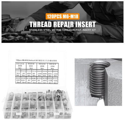 120 Stück Helicoils, M6 M7 M8 M9 M10 M11 M12 M14 M16 M18 Edelstahl Helicoil Typ Freilaufdrahtgewinde