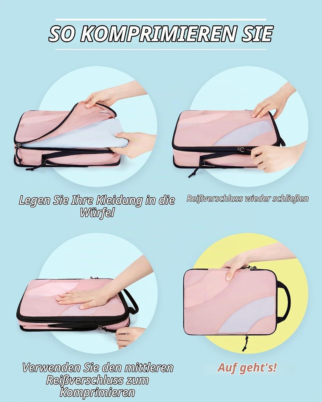 BAGSMART Packing Cubes Compression 4 Stück, Packwürfel Kompression Koffer Organizer Set, Travel Esse