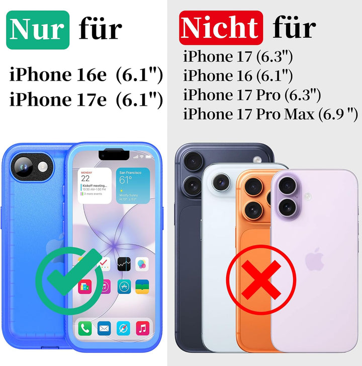Cozycase TOP Militärschutz für iPhone 16e 17e wasserdichte 360 Grad Hülle - 2m Sturzfest Panzerhülle