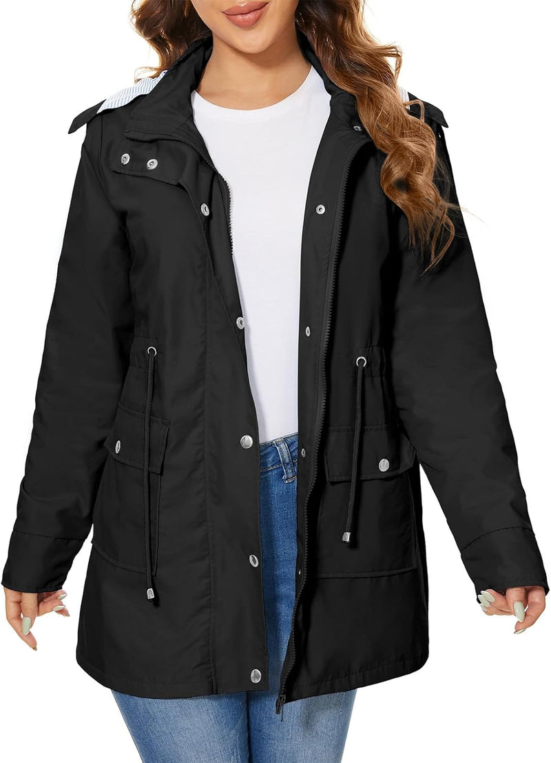 PONCEAU Damen Wasserdicht Regenjacke Regenmantel Mit Kapuze Windbreaker Jacke für Frauen Leicht Outd