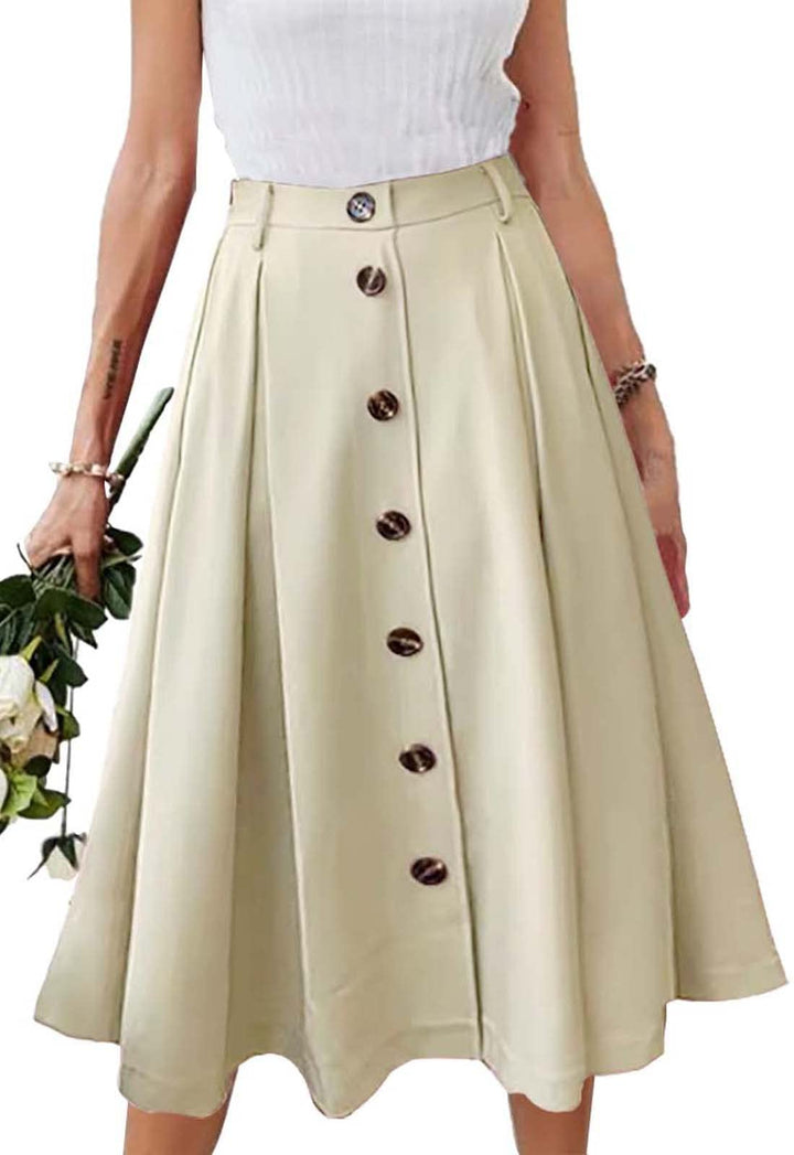 JayscreateEU Damen Rock mit Midirock, Langrock, Hoher Taille, Knielang, A-Linie, Mit Taschen - Somme