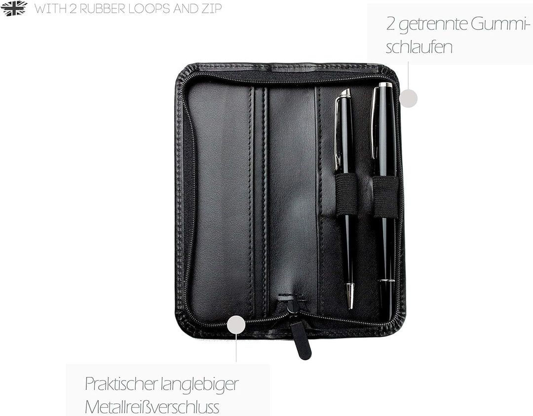 DELMON VARONE - Personalisierbares Schreibgeräteetui aus Premium Leder Boxcalf schwarz, Echtleder St