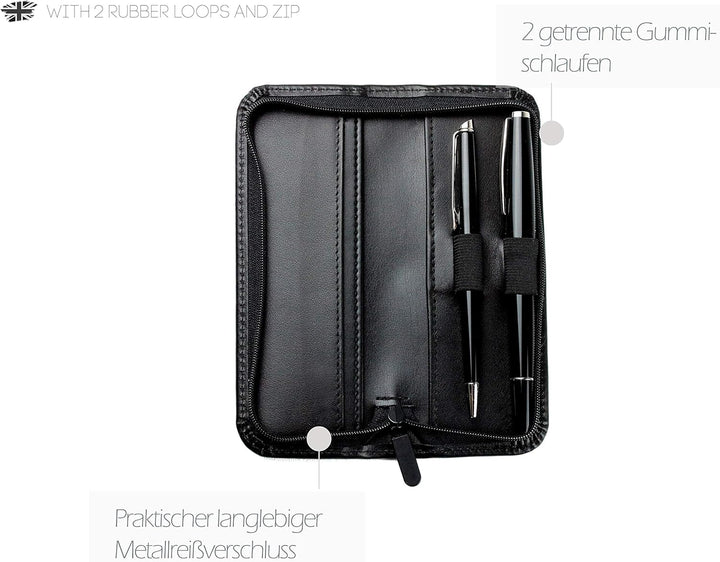 DELMON VARONE - Personalisierbares Schreibgeräteetui aus Premium Leder Boxcalf schwarz, Echtleder St