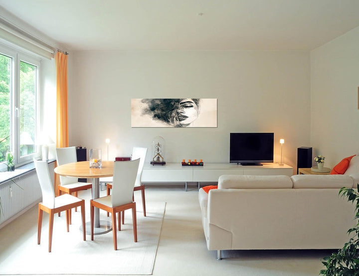 Paul Sinus Art Panoramabild auf Leinwand und Keilrahmen 150x50cm Handmalerei Gemälde Frau Gesicht Po