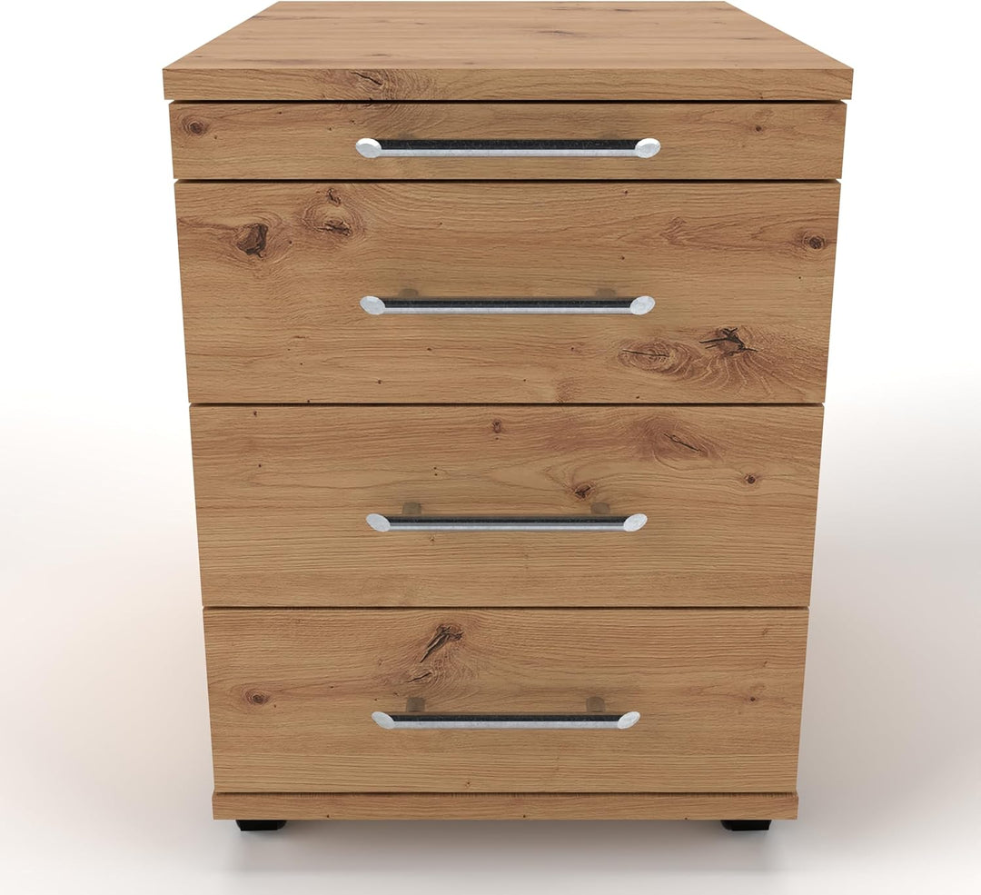 Rollcontainer CADI Home 43×58×59 cm – Bürocontainer in Asteiche mit Orga- & 3 Universal-Schubladen,