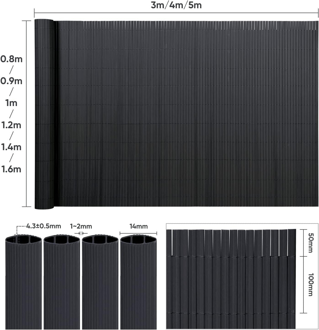 Sekey PVC Sichtschutzmatte 80x400cm Doppelte Verstärkung Innen, Balkon Sichtschutz mit Kabelbindern,