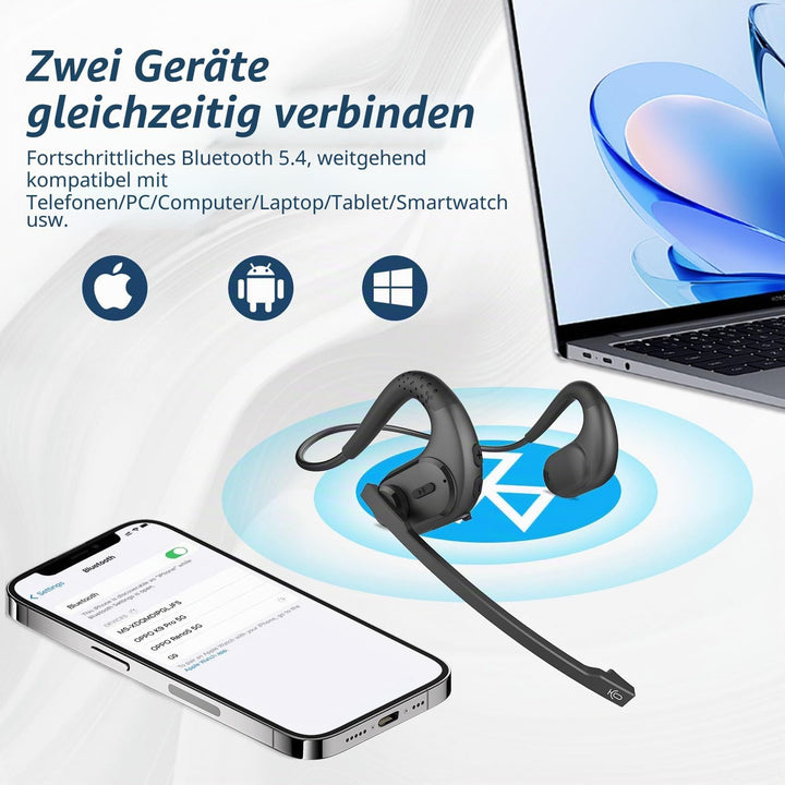 BANIGIPA Bluetooth Headset mit abnehmbarem Mikrofon, Noise Cancelling Wireless Headset für Telefone